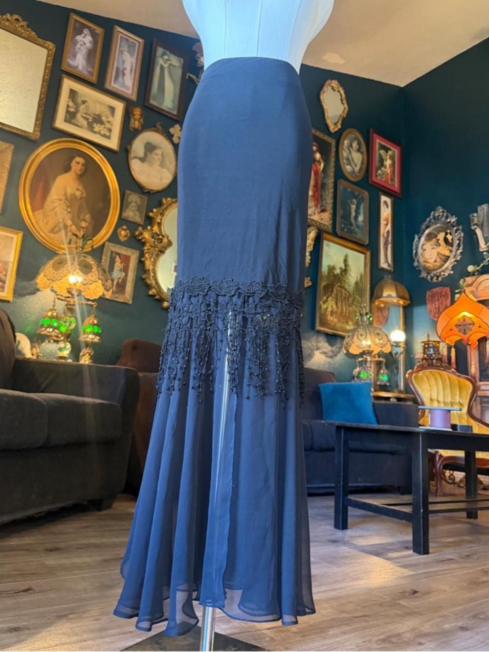 Vintage Witchy Lace-Trim Maxi Skirt